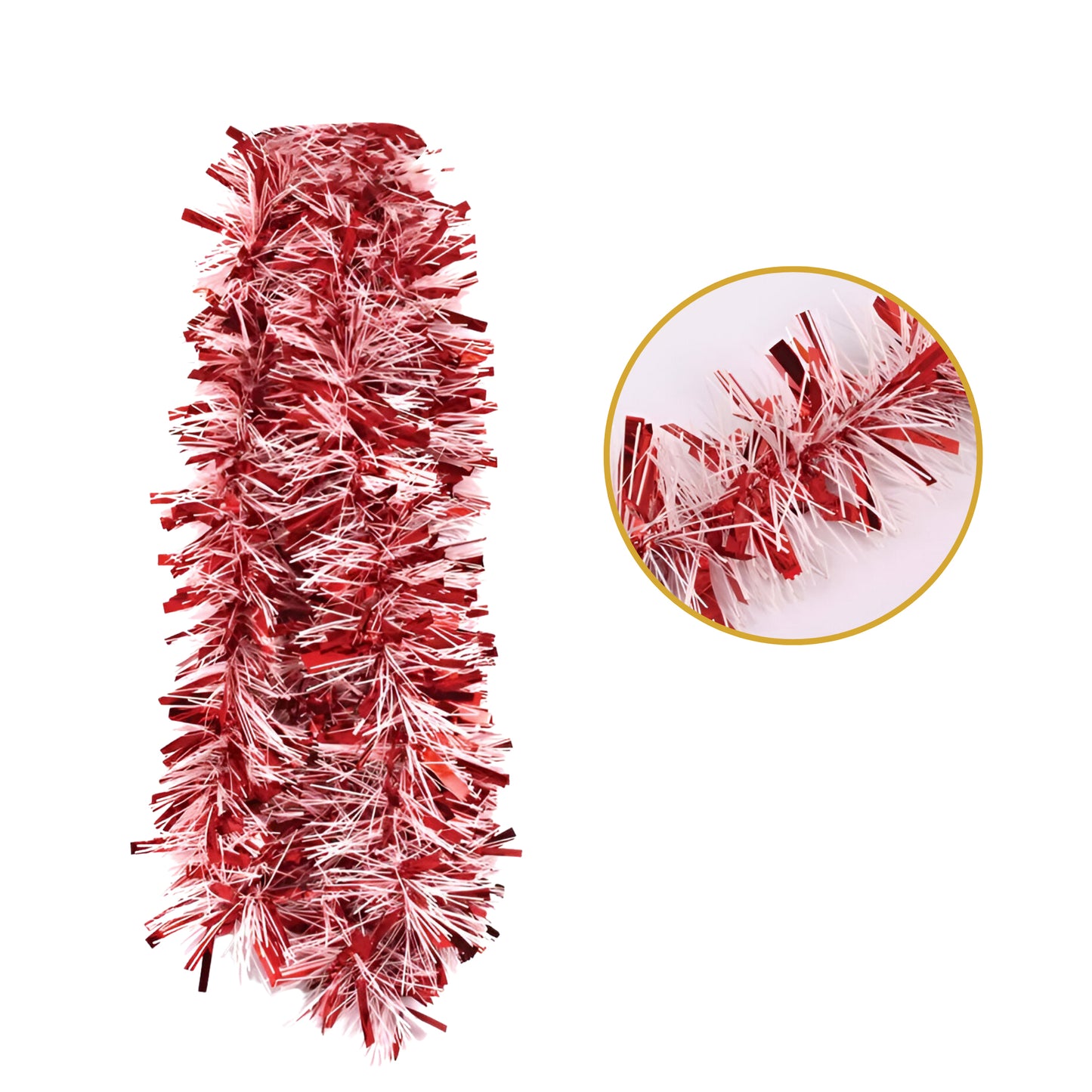 2m Christmas Chunky Red & White Tinsel