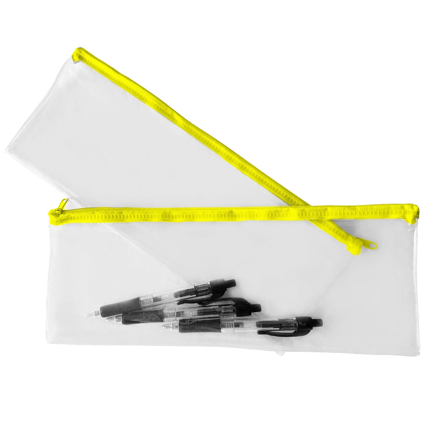 Pack of 2 Janrax 13x5" Yellow Zip Clear Exam Pencil Cases