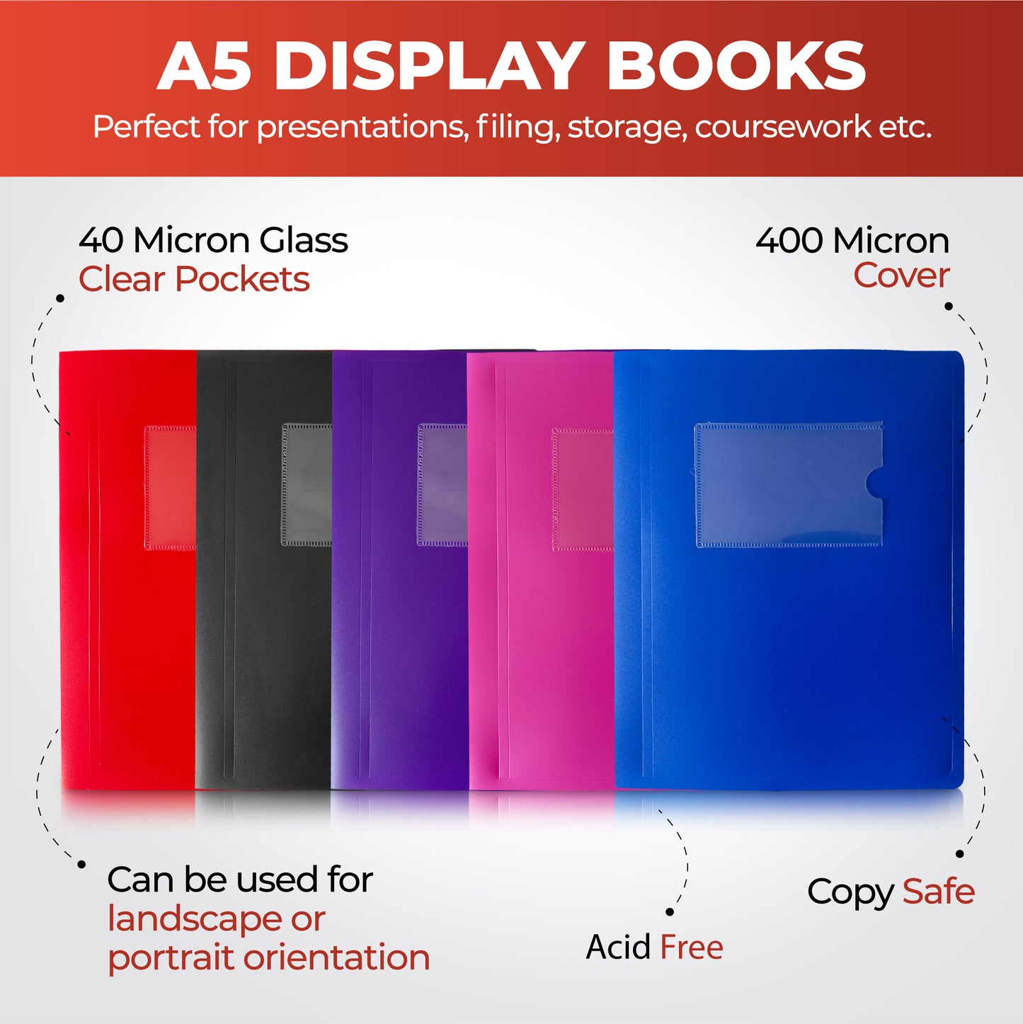 A5 Blue Flexible Cover 20 Pocket Display Book