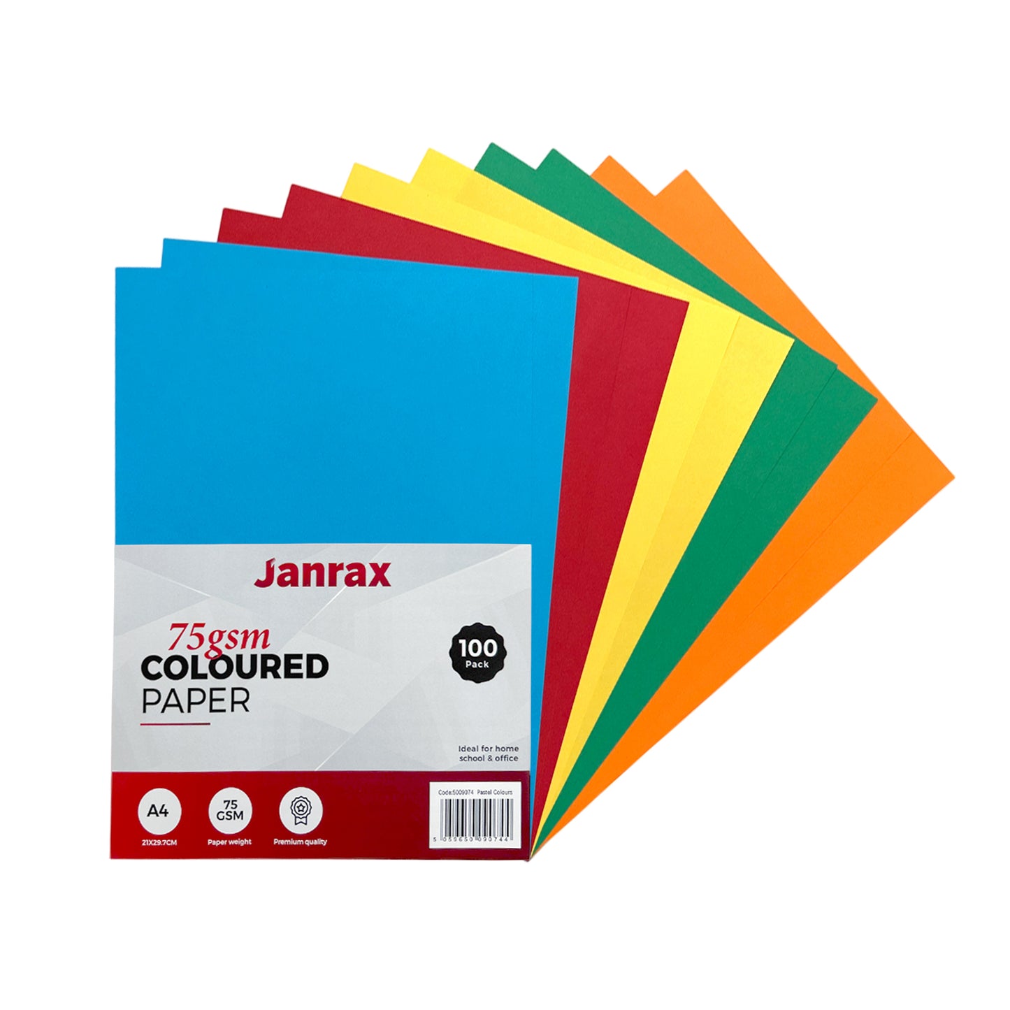 Pack of 100 A4 Assorted Primary Coloured Paper 75gsm Sheets