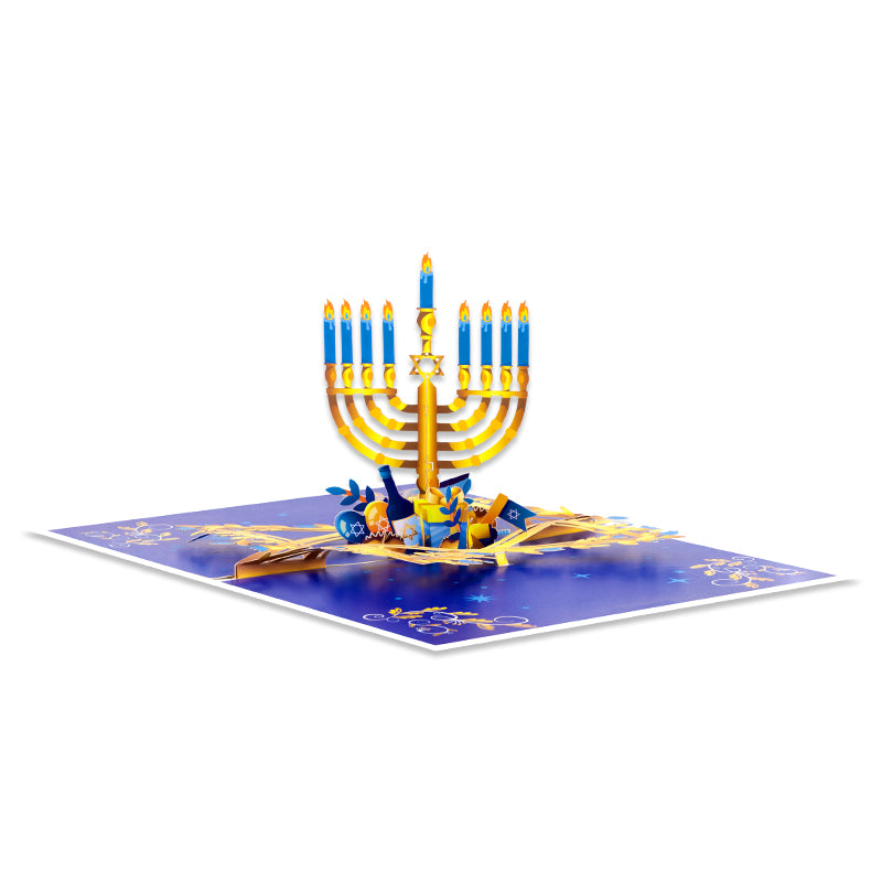 Festival of Lights 3D Pop Up Hanukkah Card - Menorah Festival Family Friends Gift
