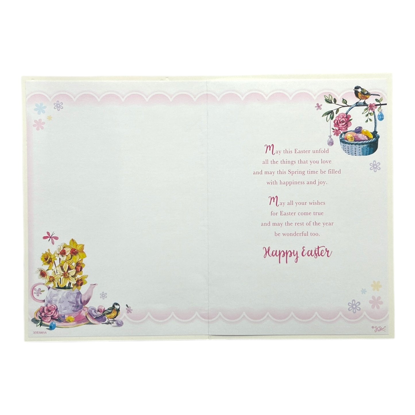 Happy Easter Beautiful Flowers and Chicks Eggs Design Greeting Card