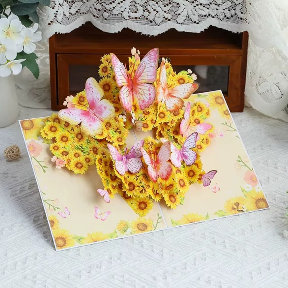 Sunflowers Flying & Butterflies Dancing Best Wishes 3D Pop Up Greeting Card
