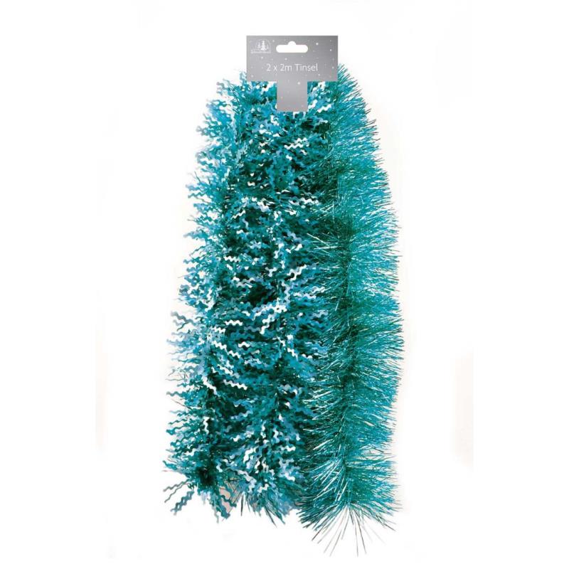 Pack of 2 2m Fine Cut And Matt Zig Zag Teal Christmas Tinsel