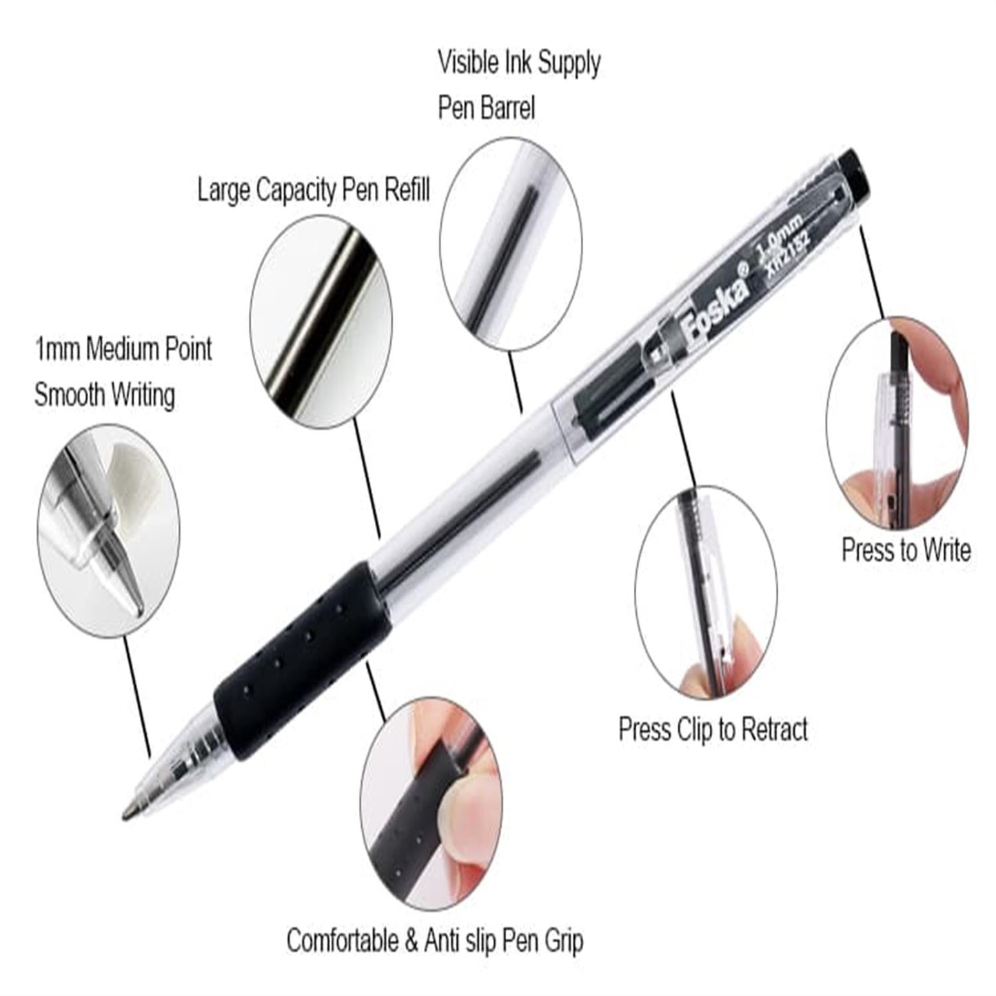 Pack of 12 Retractable Design Rolling Blue Ball Pens