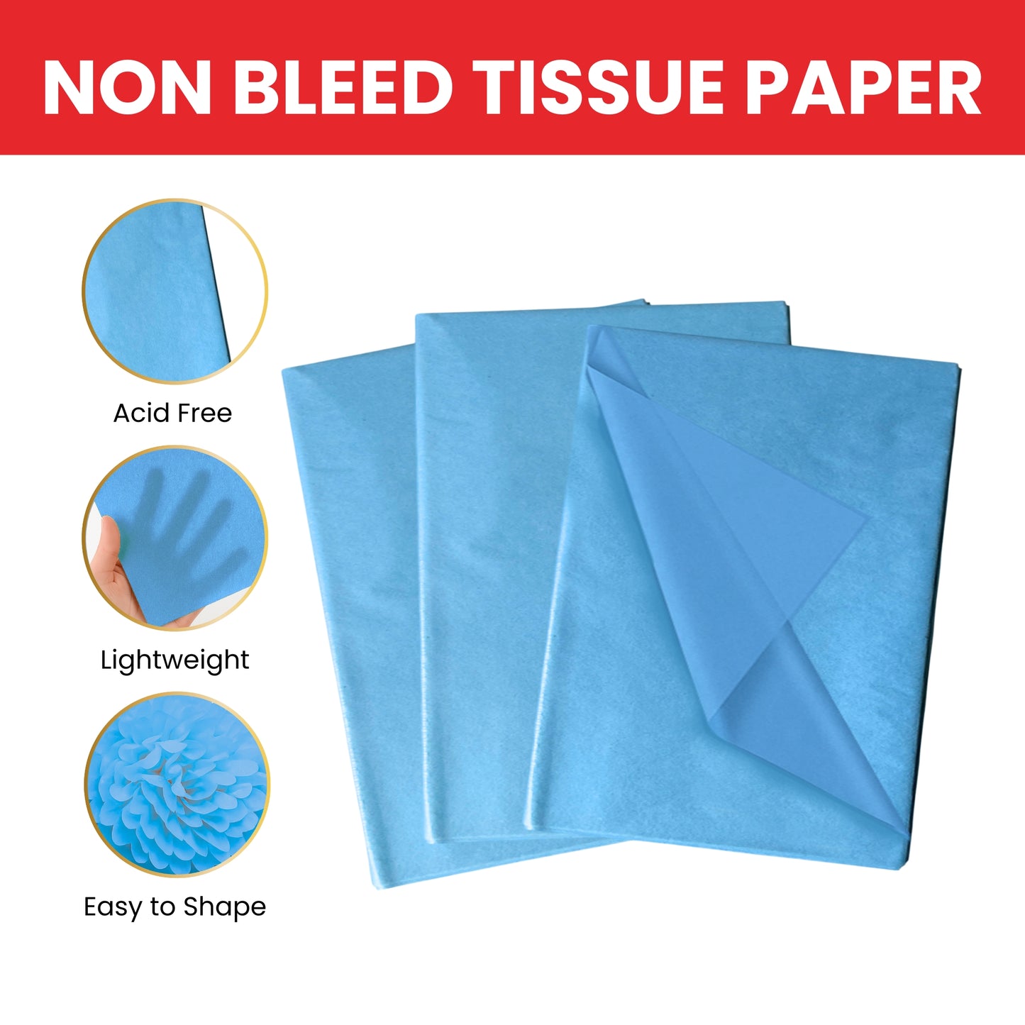 Pack of 180 Turquoise Acid Free 50 x 70cm Tissue Paper Sheets
