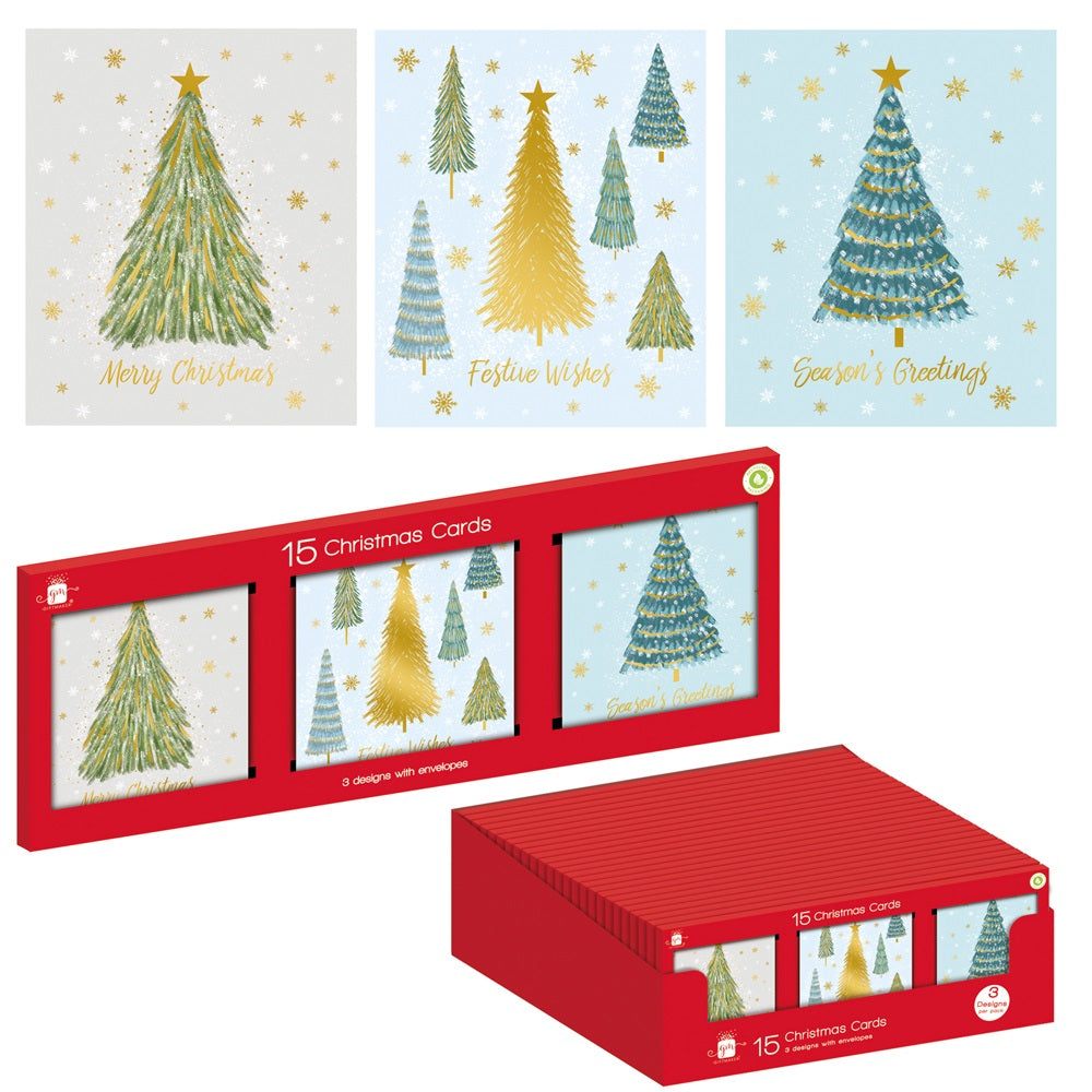 Pack of 15 Portrait Tree Christmas Cards