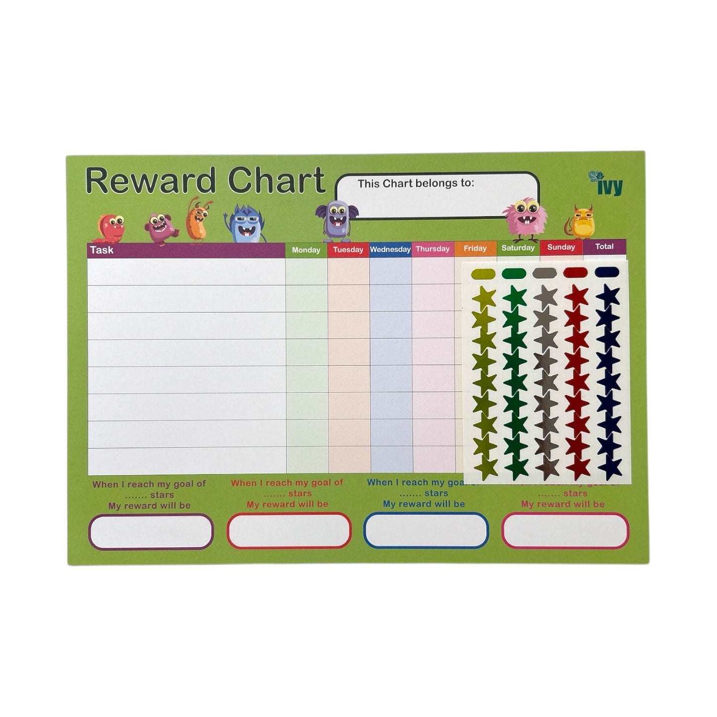 Pack of 4 Children's A4 Motivational Reward Charts With 225 Star Stickers