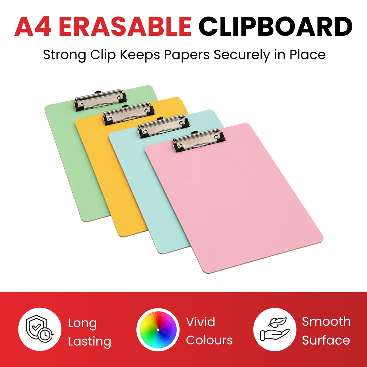 Pack of 12 Pack of 4 Rigid Mdf A4 Erasable Green Whiteboard Clipboards