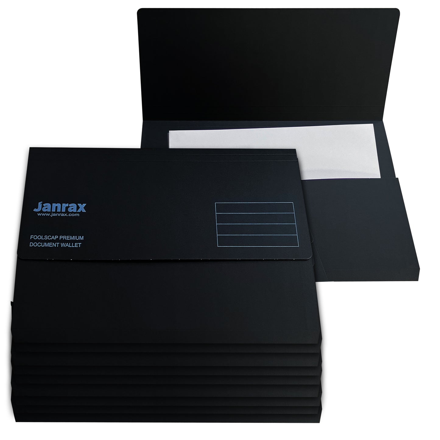 Pack of 10 Black Card Premium Foolscap Document Wallets