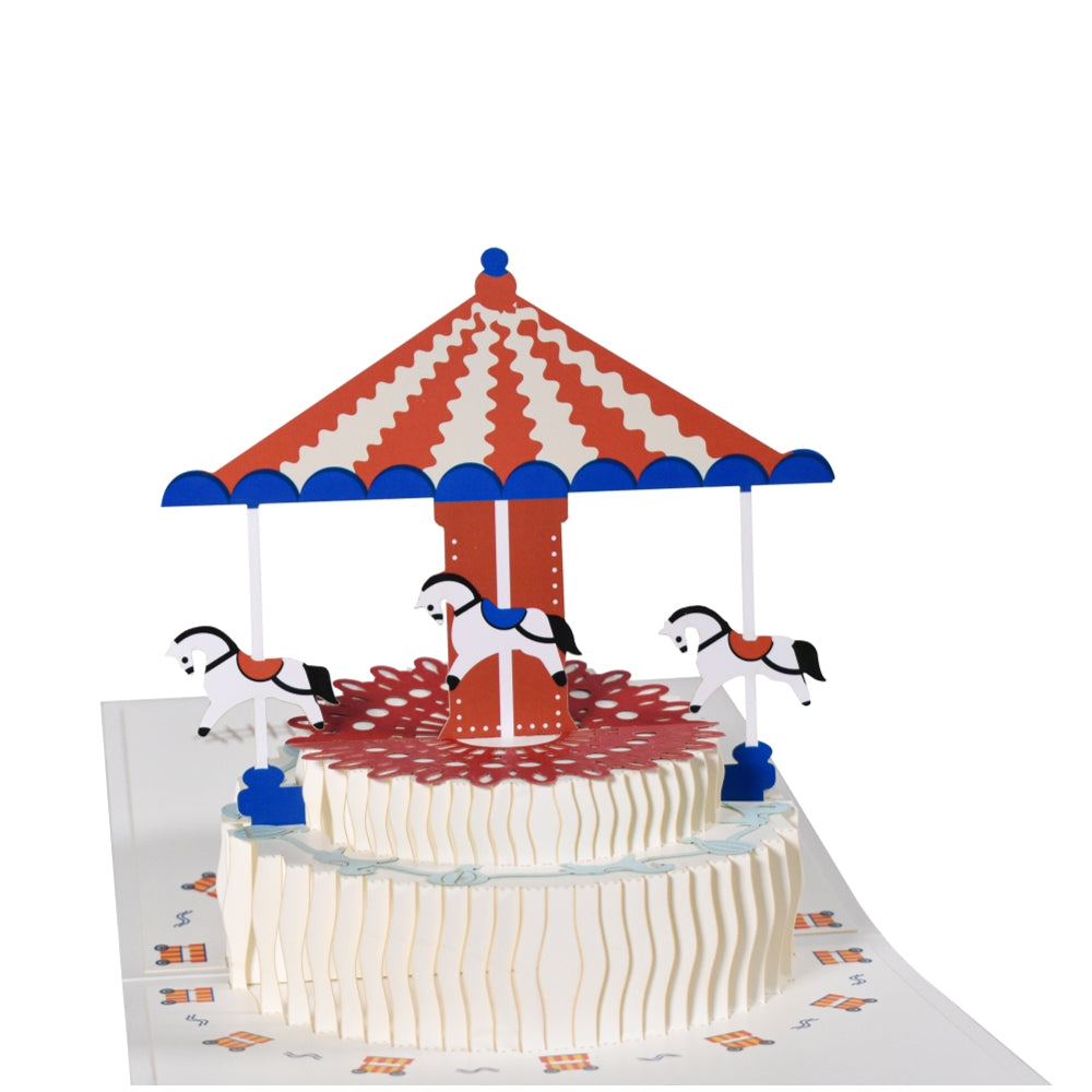 Carousel Spinning Cake Design 3D Pop Up Birthday Card