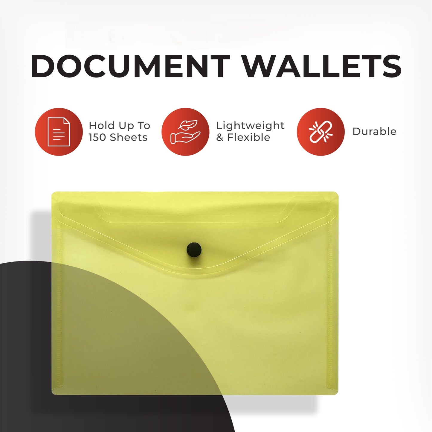 Pack of 12 A4 Clear Plastic Document Wallets by Janrax