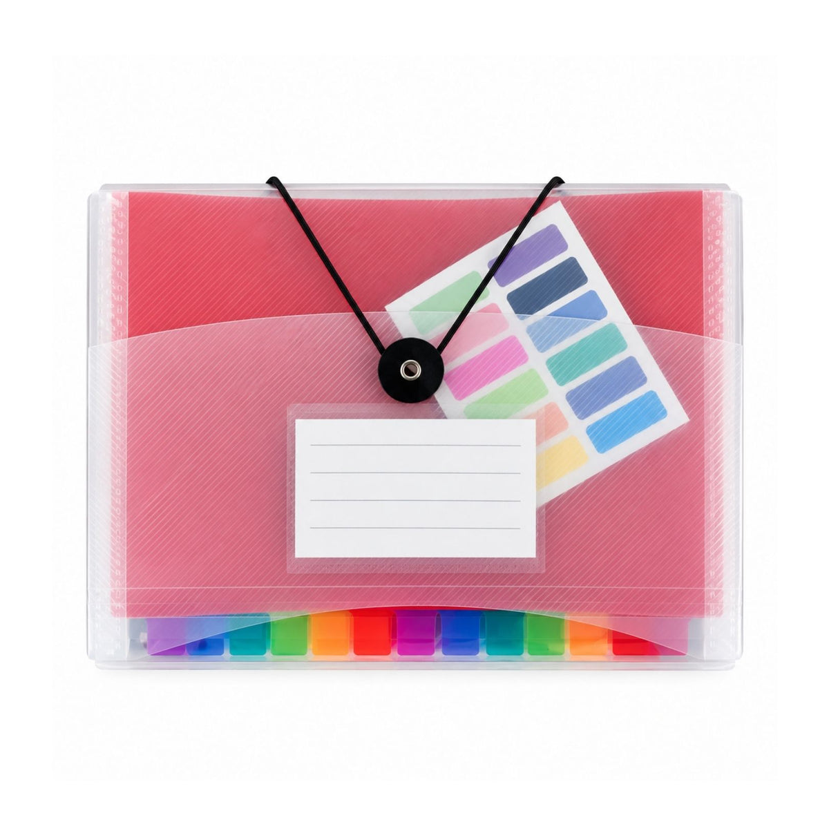 Pack of 12 A5 13 Part Rainbow Coloured Tabs Expanding Files With Elastic Closure