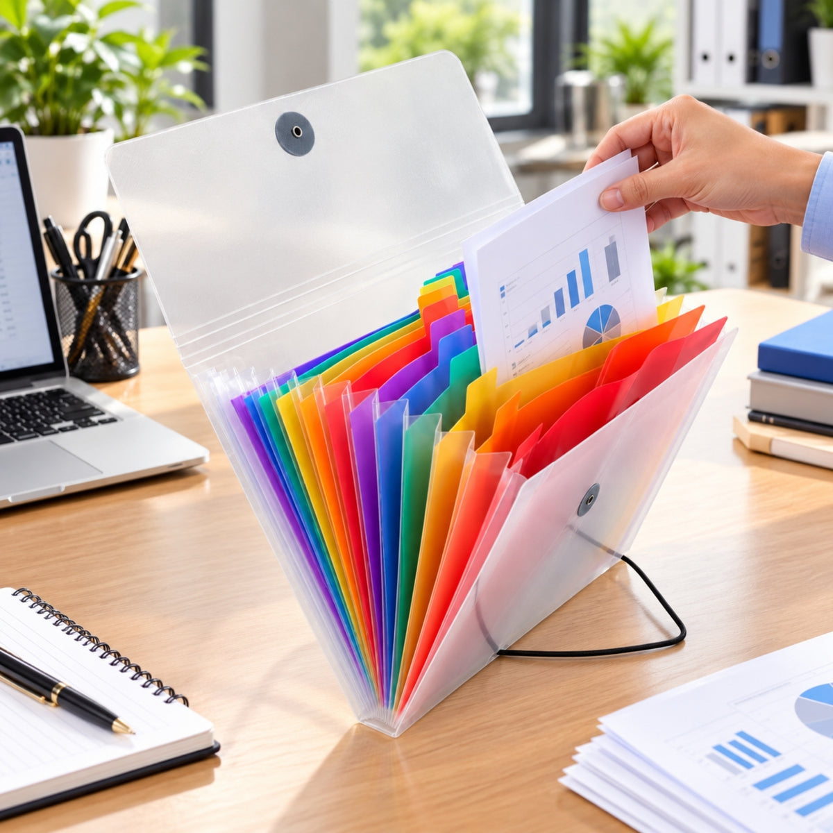Pack of 6 A5 13 Part Rainbow Coloured Tabs Expanding Files With Elastic Closure