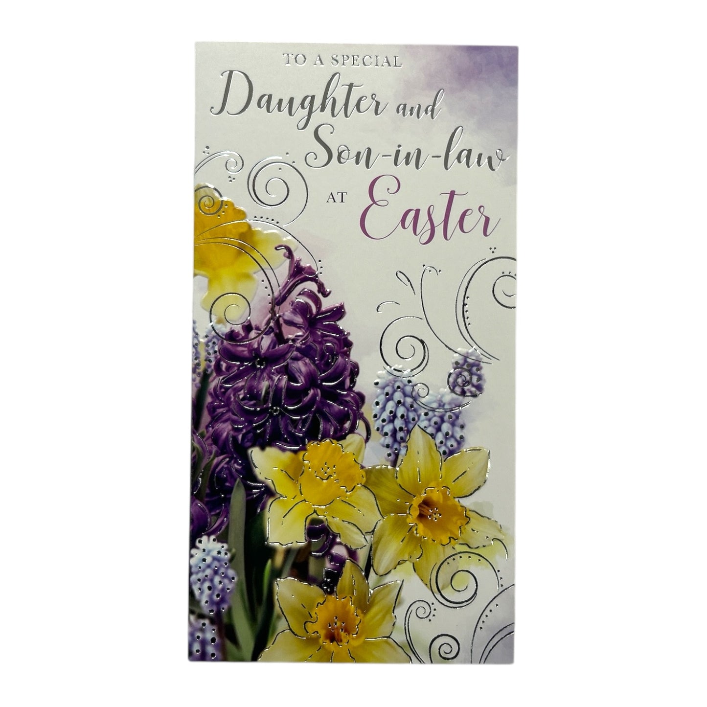 Special Daughter and Son-in-law Lilac And Daffodils Flowers Design Easter Card