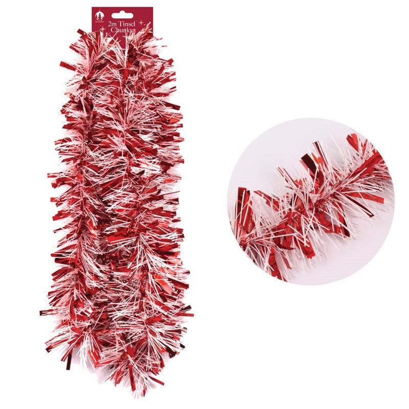 2m Christmas Chunky Tinsel - Red & White