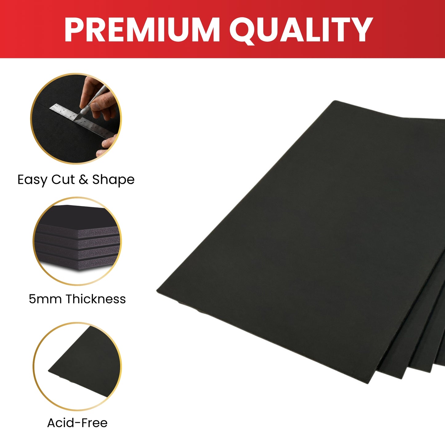 Pack of 10 A1 5mm Black Foam Boards with Core – 594 x 841mm