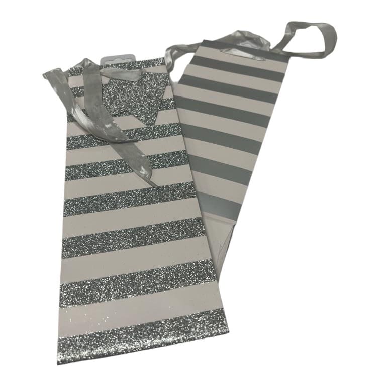 Celebrate Silver Stripe Glitter Design Bottle Gift Bag