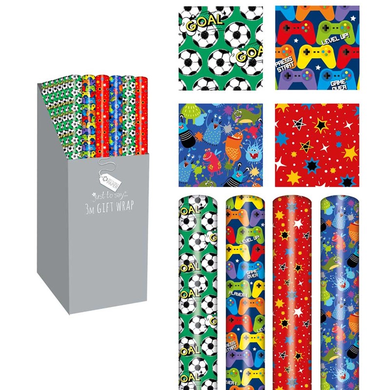 Single 3 Metre Boys Design Gift Wrap Roll