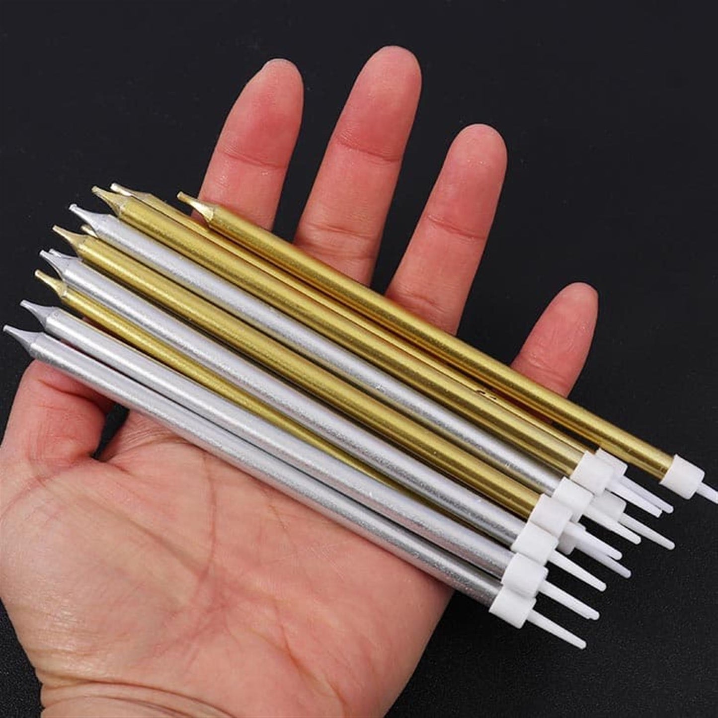 Pack of 12 Golden and Silver Smokeless Birthday Cake Candles
