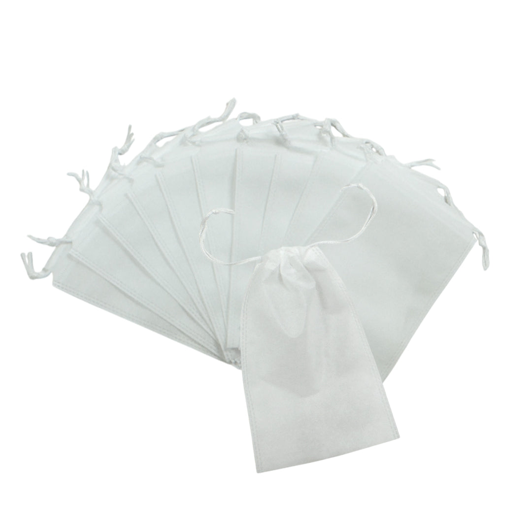 Pack of 100 White Coloured 25x16cm Non-Woven Drawstring Bags