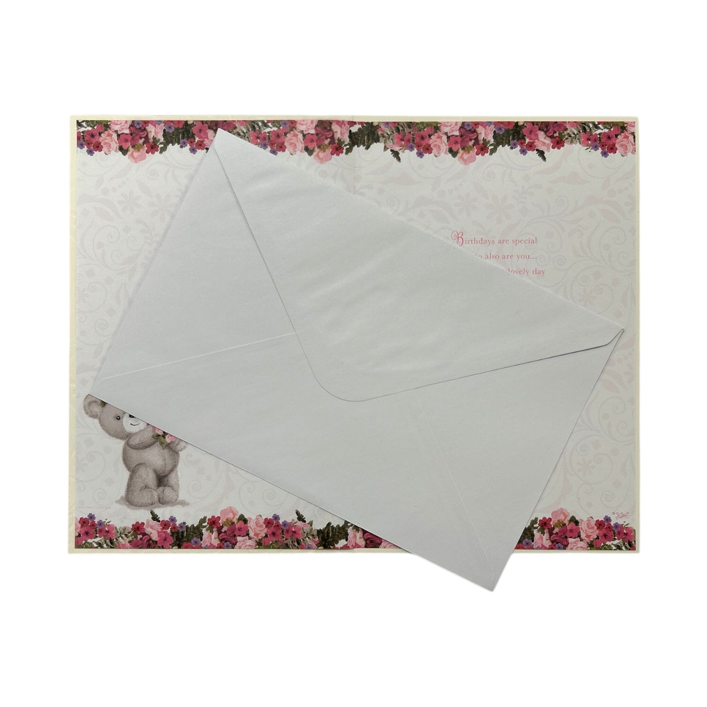 Teddy Holding A Bouquet of Pink Roses 21st Birthday Card