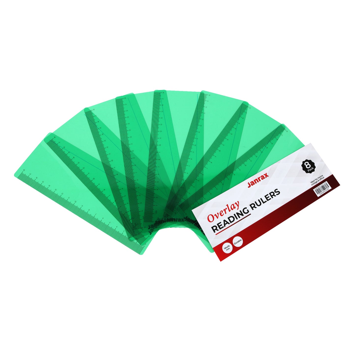 Pack of 8 Green 191x70mm Dyslexia Overlay Reading Rulers – PET Material, Rounded Corners