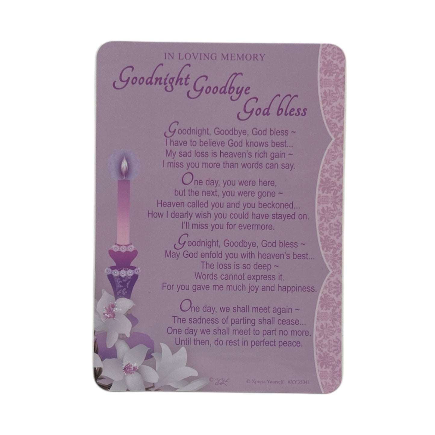 In Loving Memory Goodnight Goodbye God Bless Keepsake Graveside Card