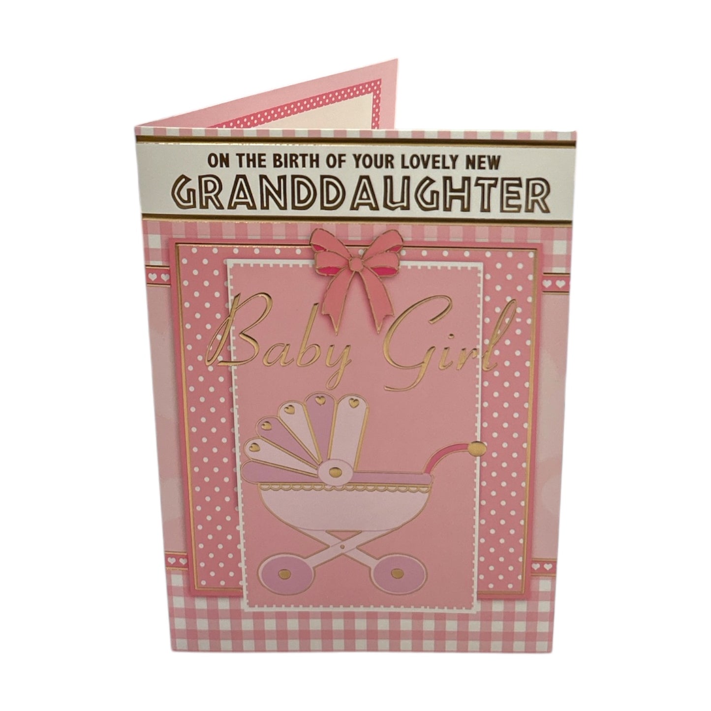 On Birth Of Granddaughter Pink Pram Design Congratulations Card