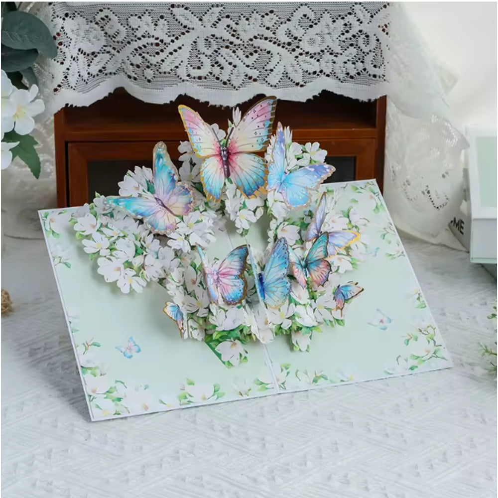 Magnolia Flowers Flying & Butterflies Dancing Best Wishes 3D Pop Up Greeting Card