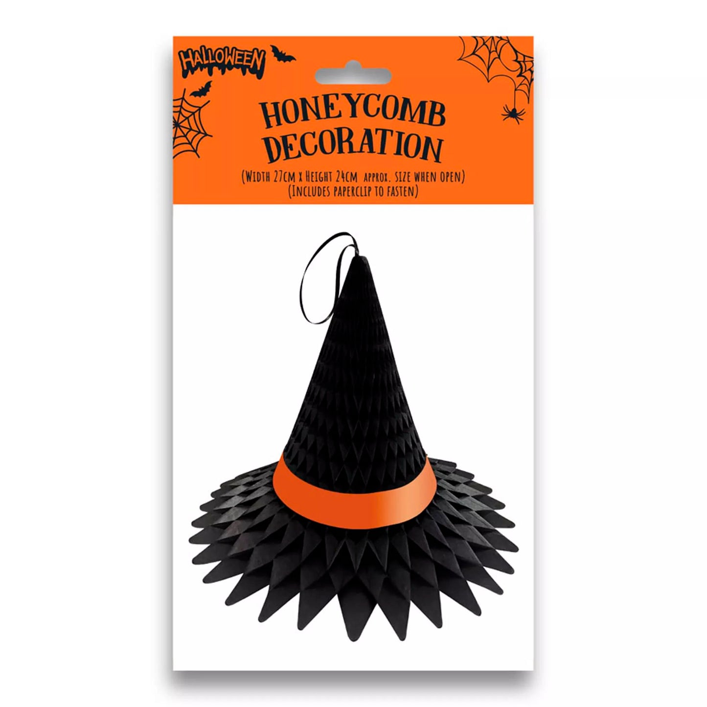 Pack of 12 Black Witches Hat Honeycomb Halloween Decorations