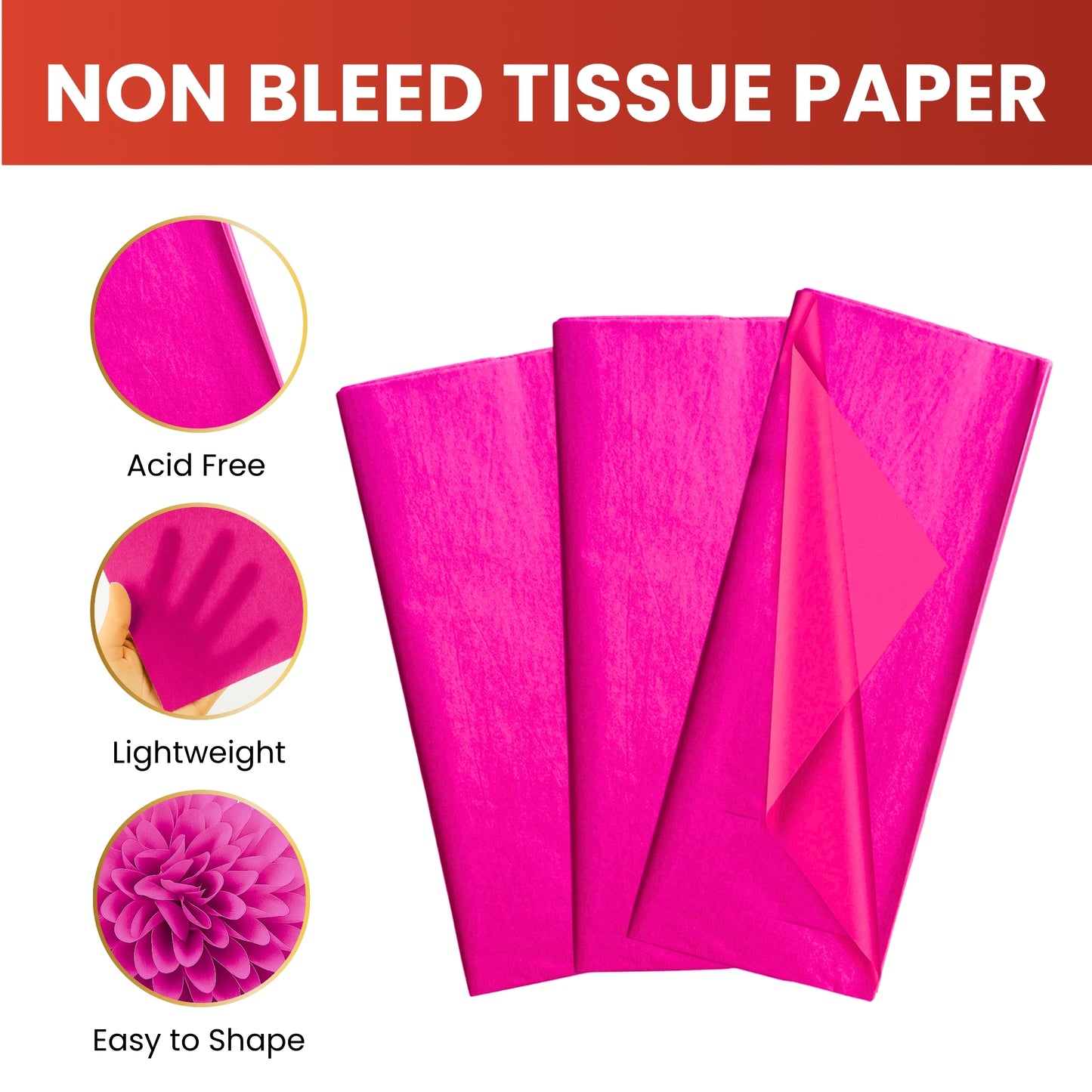 Pack of 200 Pink Acid Free 50 x 70cm Tissue Paper Sheets