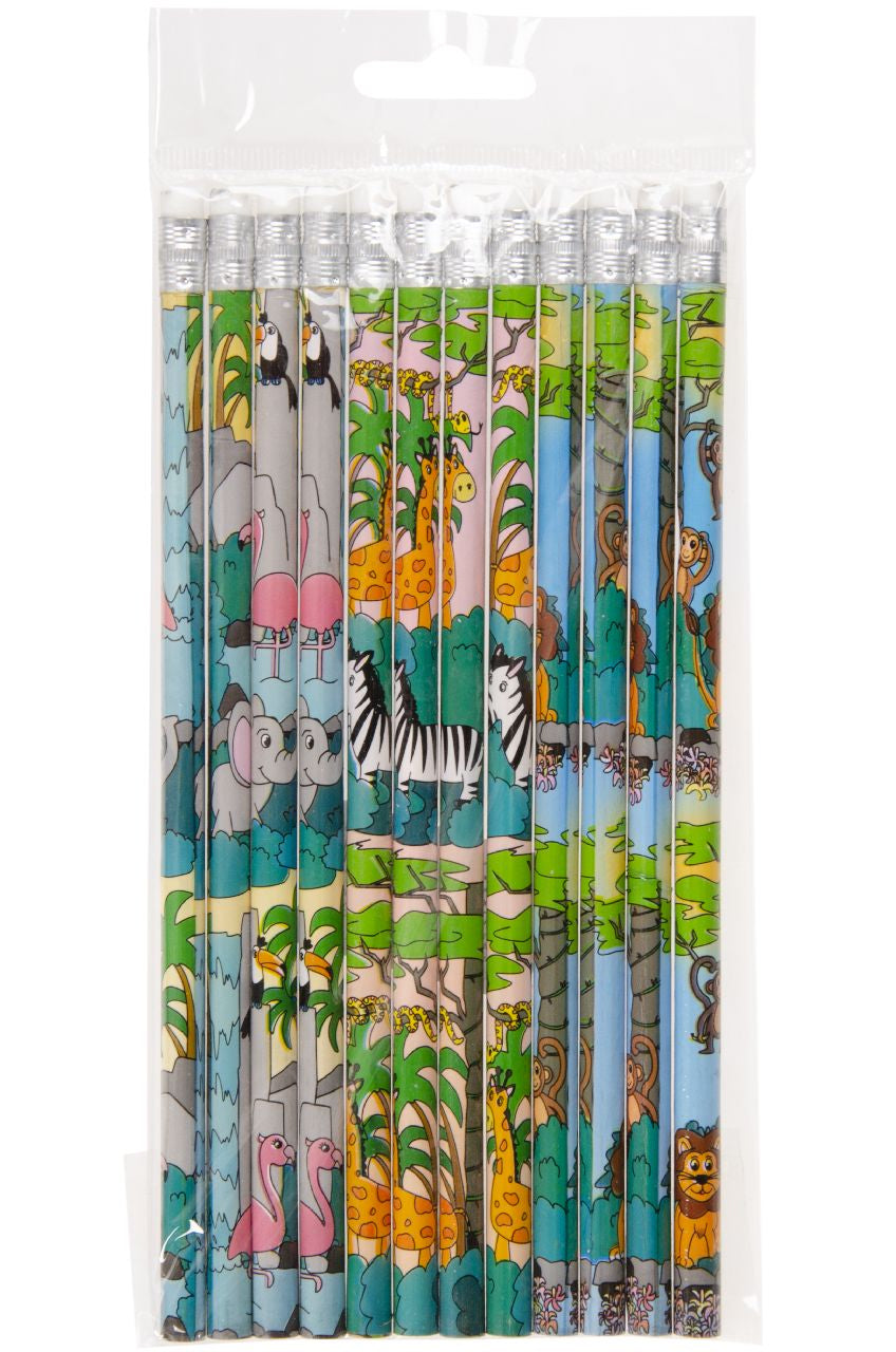 Pack of 12 Wild Animals Design Pencils with Eraser