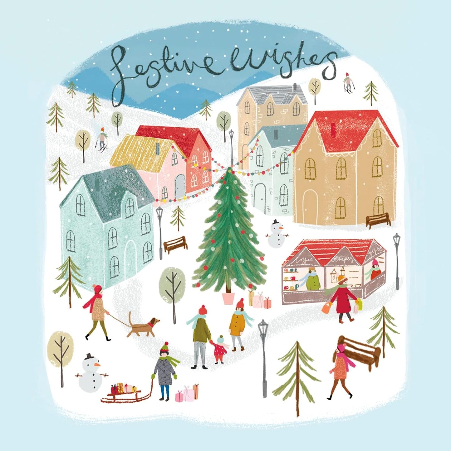 Pack of 8 Snowy Festive Village Samaritans Charity Christmas Cards
