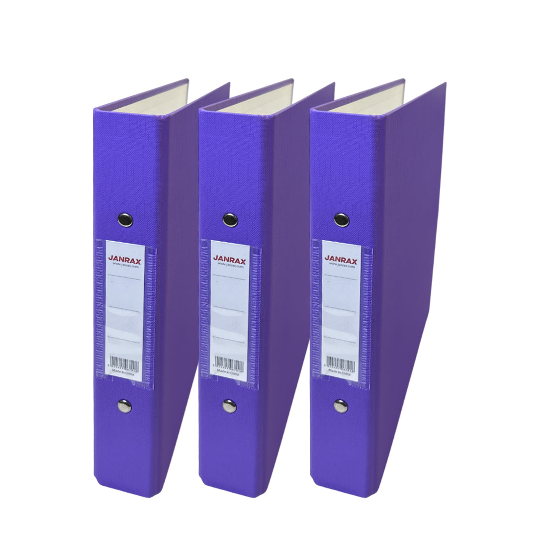 Pack of 3 A5 Purple Paper Over Board Ring Binders by Janrax