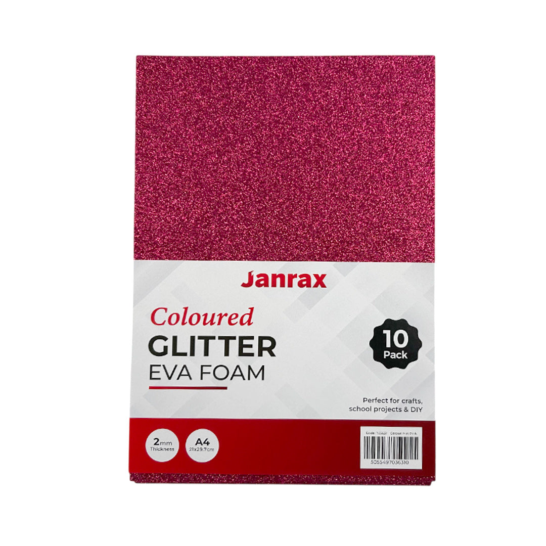 Pack of 10 A4 Hot Pink Glitter Eva Foam Sheets