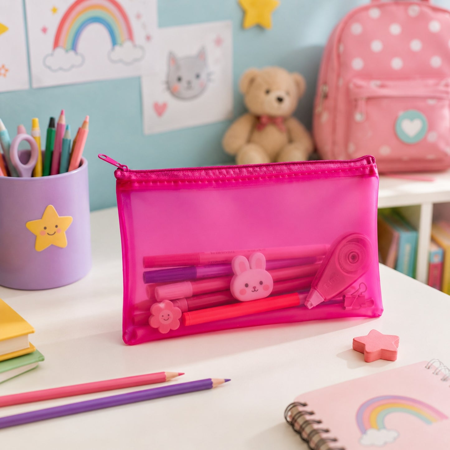 8x5" Frosted Yellow Pencil Case - See Through Exam Clear Translucent