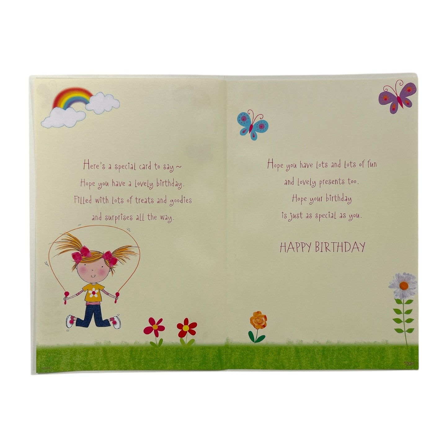 Age 06 Girl Skipping Juvenile Birthday Card With Badge