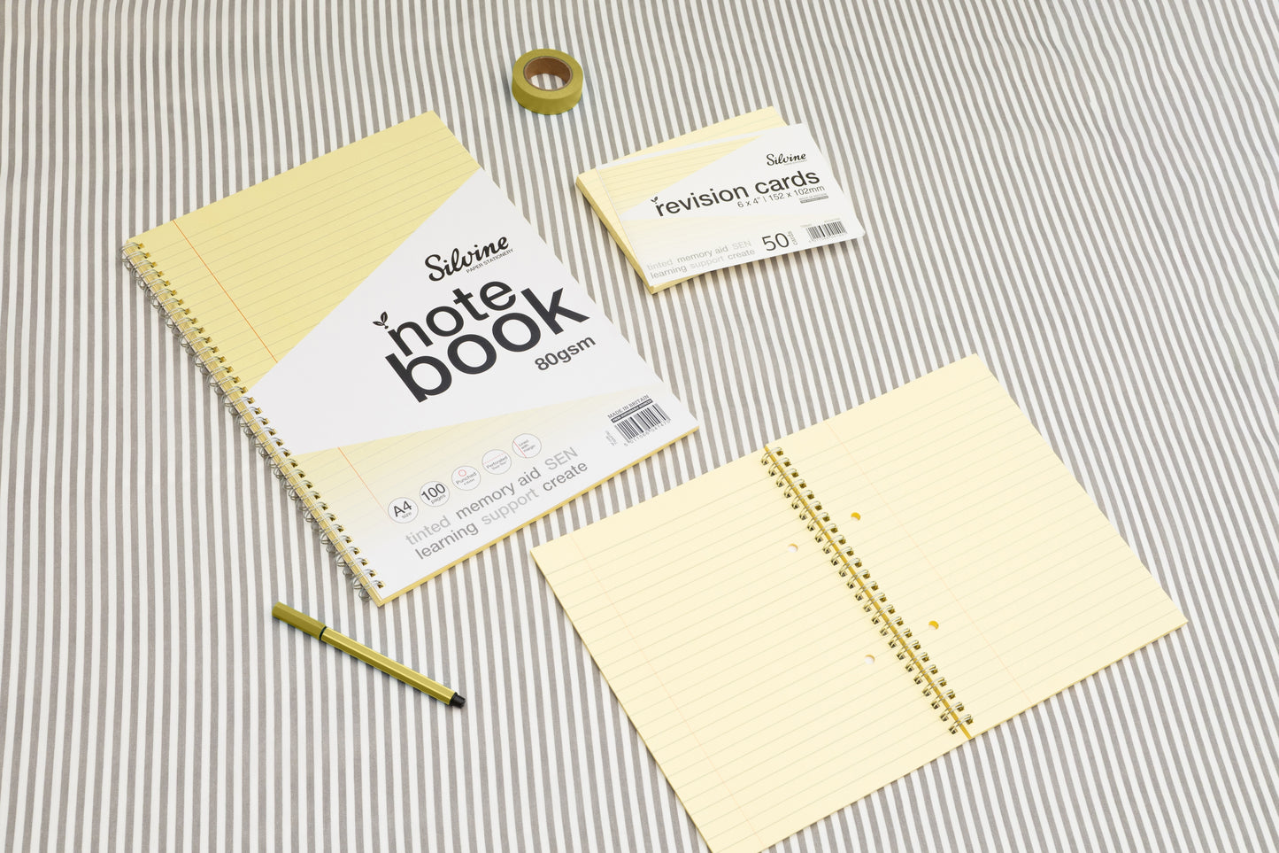 A4+ 100 Pages Twin Wire SEN Yellow Paper Dyslexia Notebook - Lined with Margin