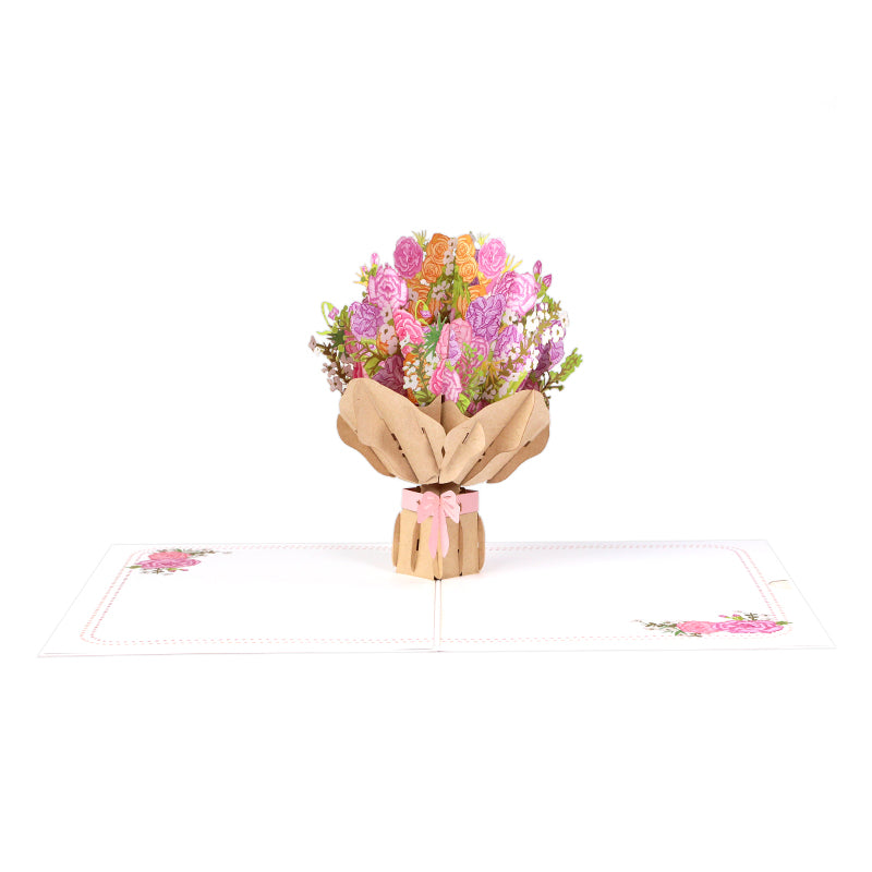 Bouquet of Pink Carnation 3D Pop Up Greeting Card - Mother's Day Anniversary Birthday
