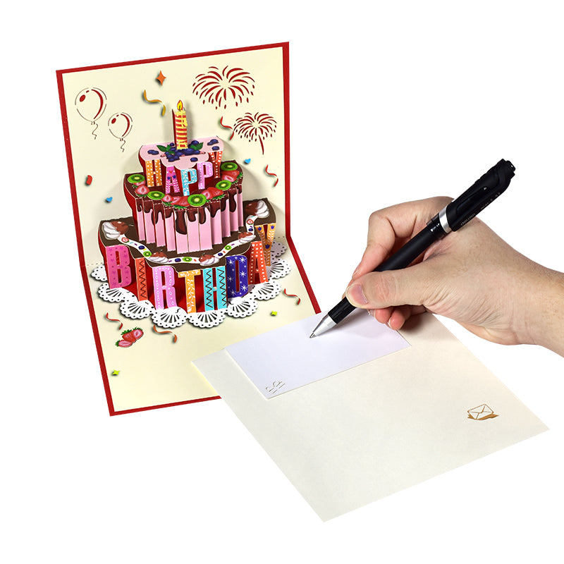 Chocolate Fruit Birthday Cake 3D Pop Up Greeting Card
