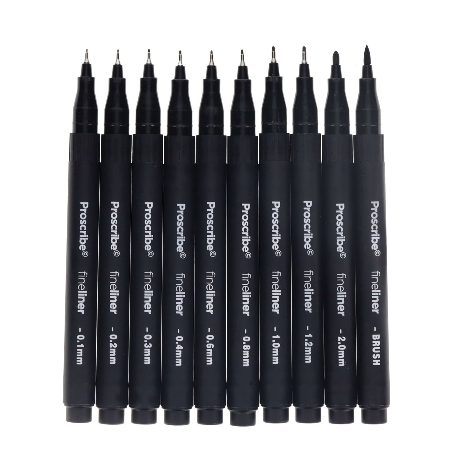 Pack of 10 Ultimo Assorted Tip Black Fineliners by ProScribe