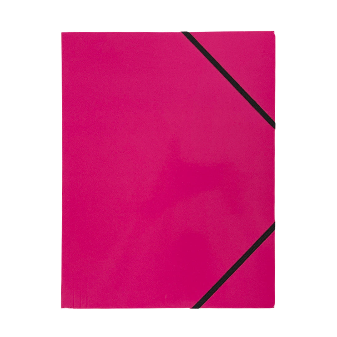 Pack of 12 Janrax A4 Pink Laminated Card 3 Flap Folders with Elastic Closure