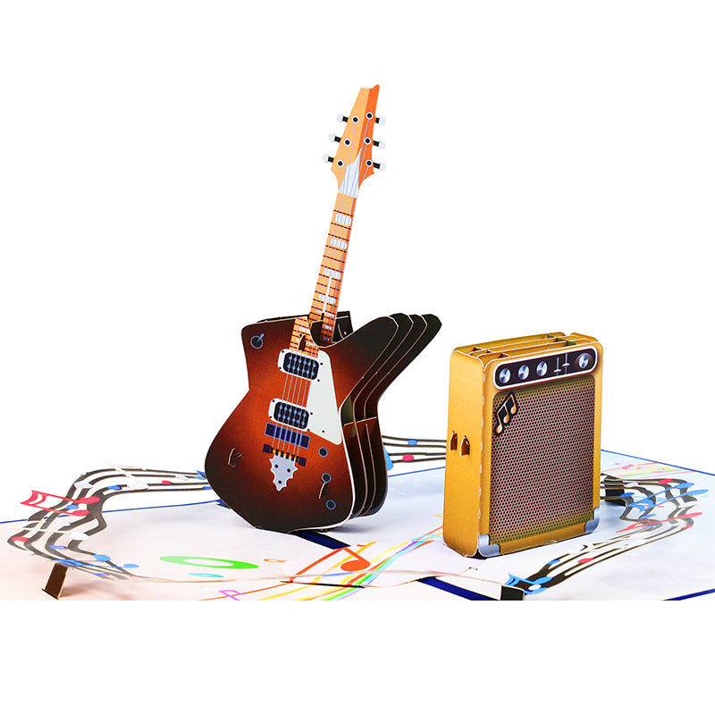 Rock & Roll Guitar with Musical Flow 3D Pop Up Greeting Card