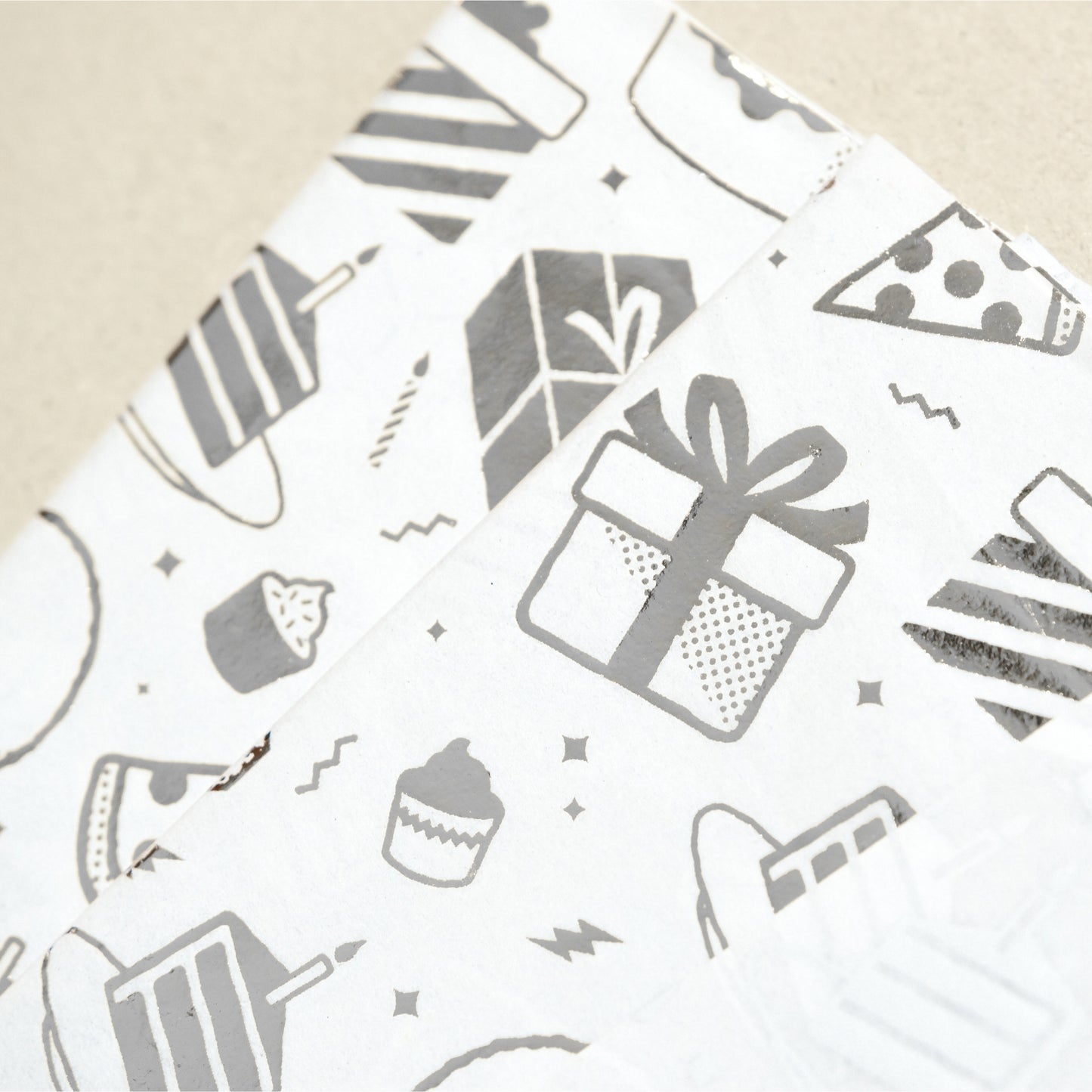 Pack of 10 Birthday Luxury Silver Metallic Plastic-Free 18gsm Tissue Paper Sheets 50x70cm - Patterned Tissue Paper for Xmas, New Year, Party, Wedding, Birthday Packing Present Gift Box DIY Art Crafts