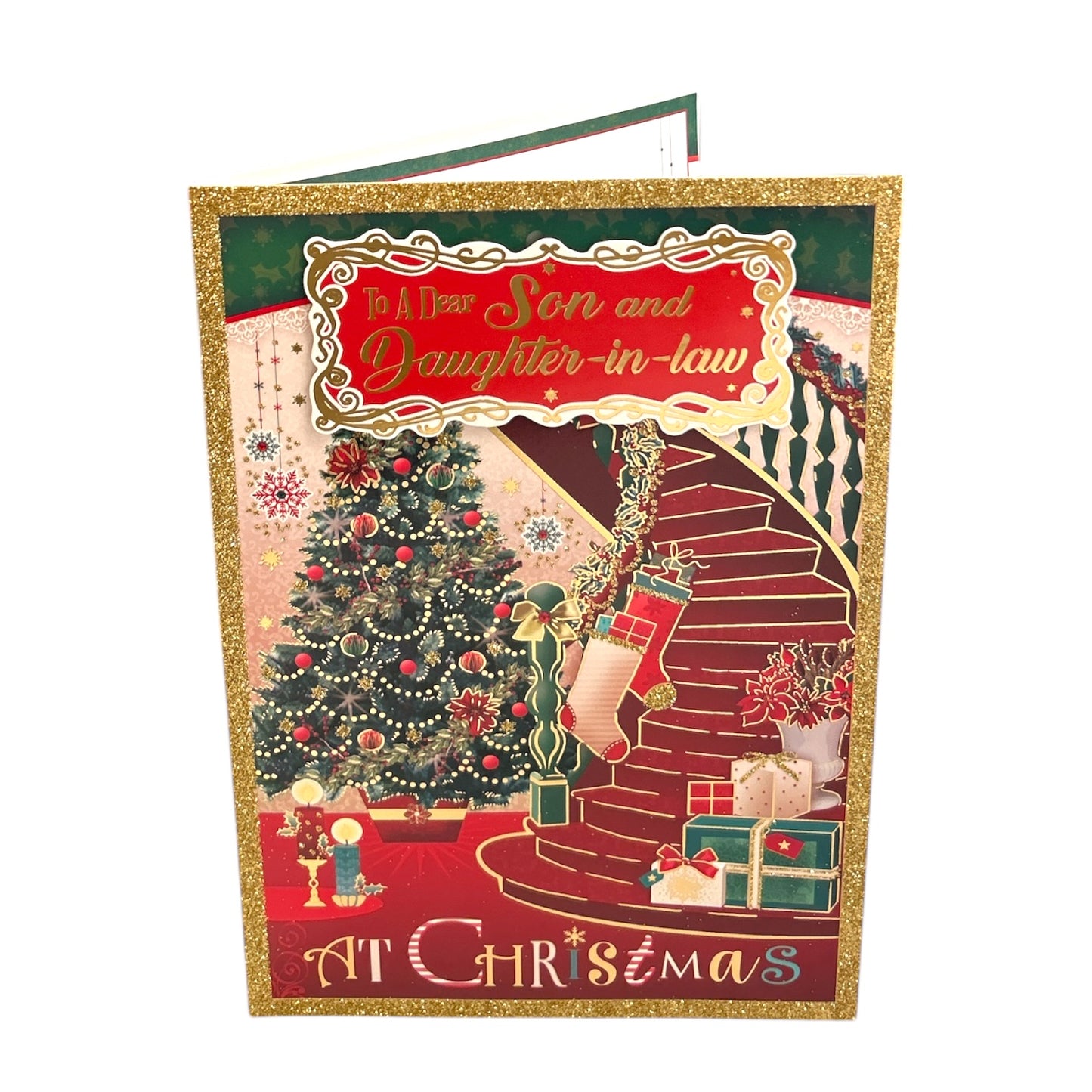To a Dear Son and Daughter In Law Beautiful Decorative Stair Design Christmas Card
