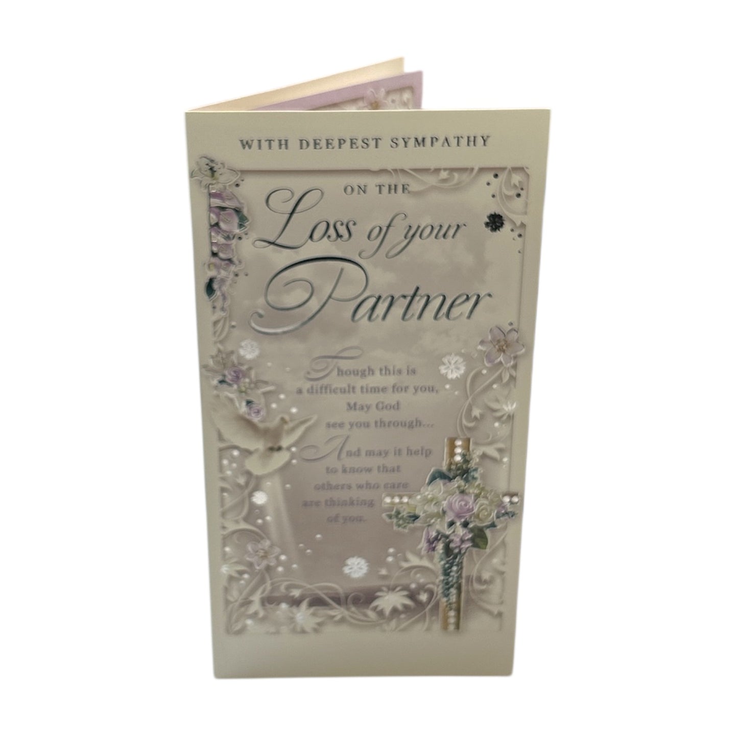 Loss of Partner Religious Cross Design Sympathy Opacity Card