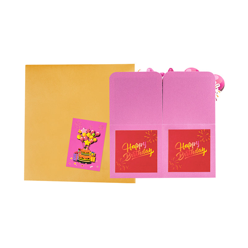 Pink Balloons Fireworks Peach Red 3D Pop Up Birthday Box Card Surprise Gift Box