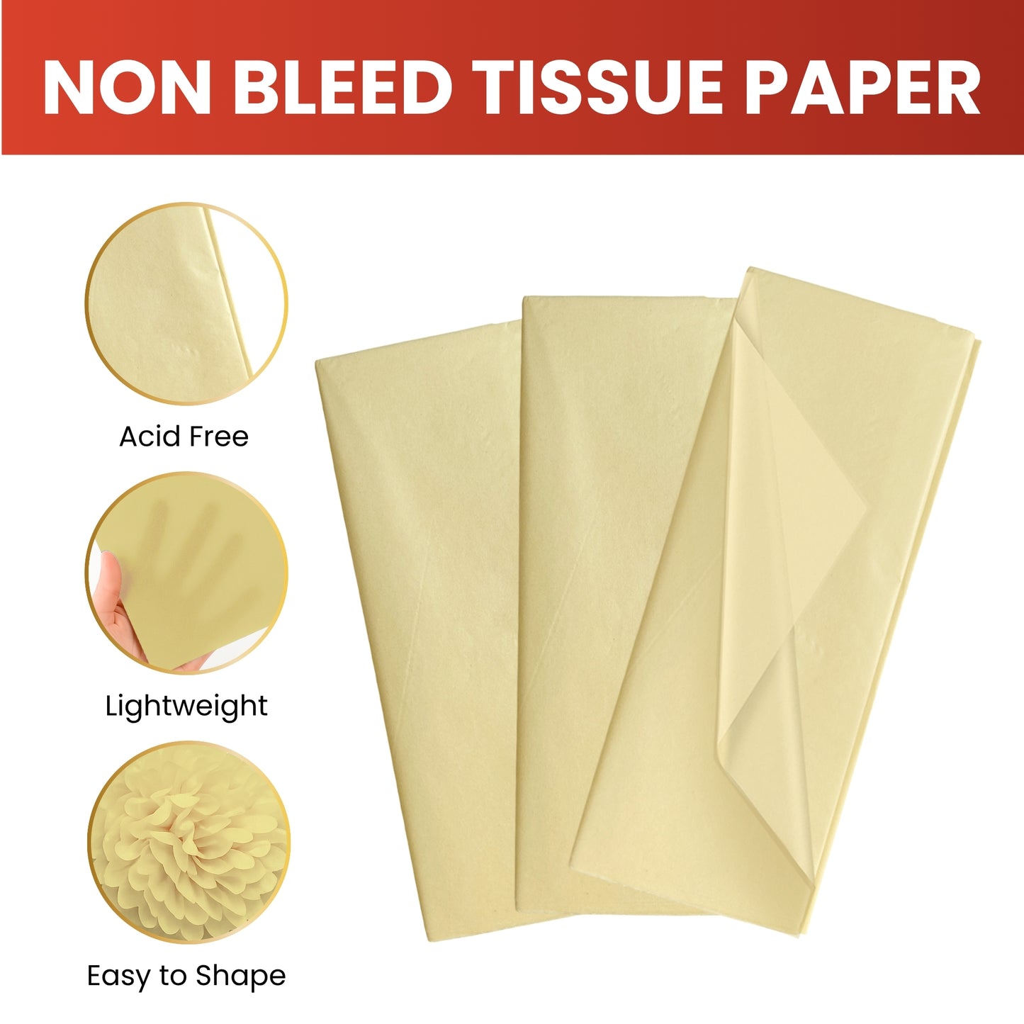 Pack of 200 Ivory Acid Free 50 x 70cm Tissue Paper Sheets