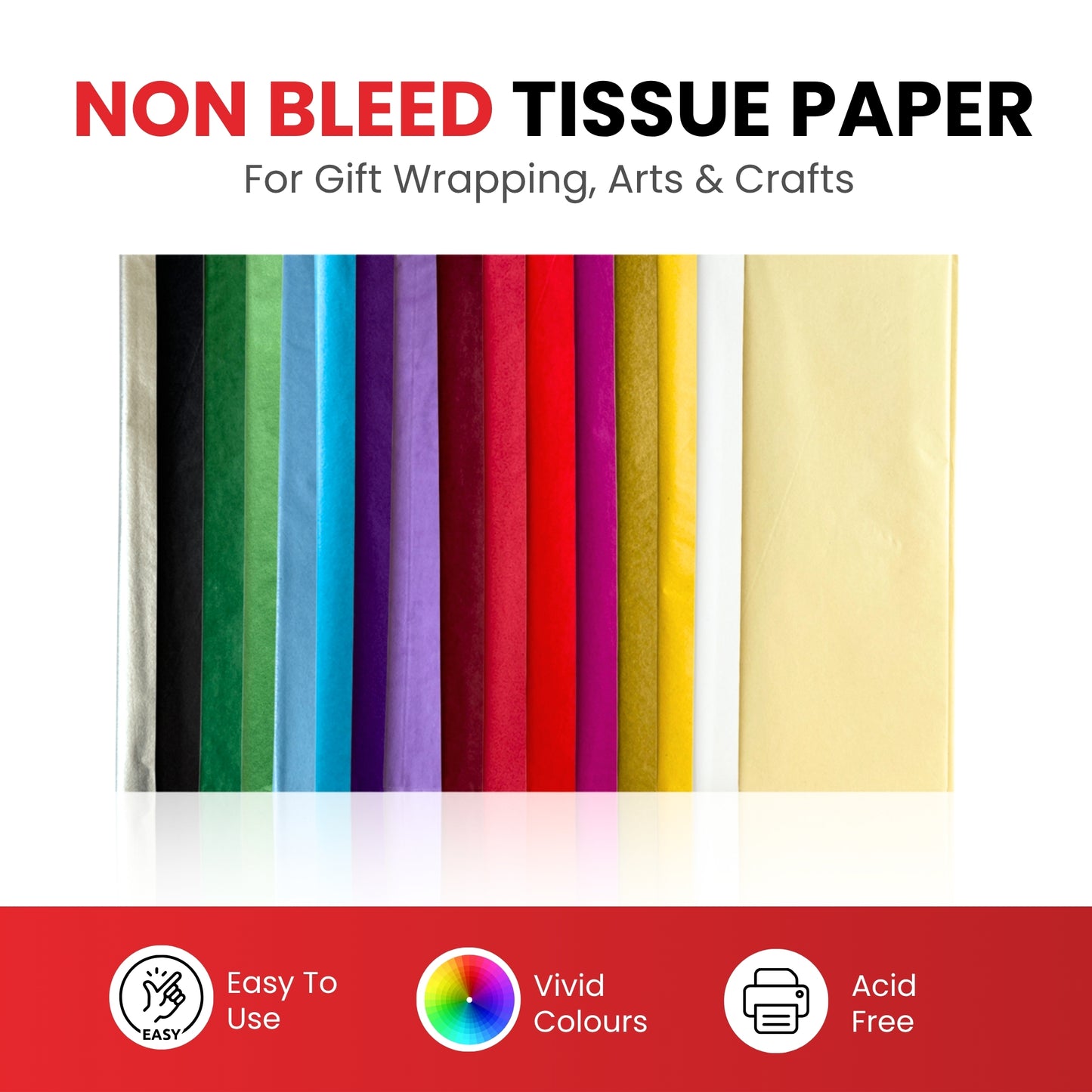 Pack of 180 Assorted Coloured Acid Free 50 x 70cm Tissue Paper Sheets